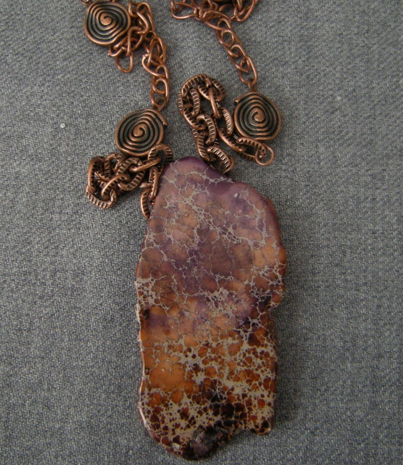 Copper Chained Purple Brown Dyed Jasper Necklace/Purple Dyed Jasper Pendant image 4