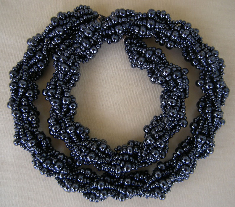 Gunmetal Beaded Necklace/ Gunmetal Double Spiral Rope/ Etsy