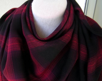 Red Black Plaid  Soft Square Rayon Scarf /Wrap