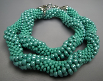 Crocheted Beaded Turquoise Necklace with spiral