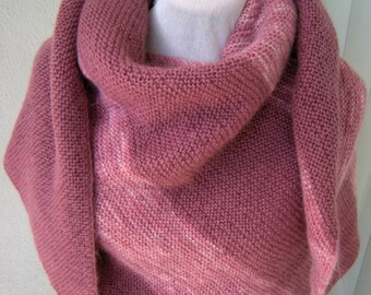 Asymmetric Triangle Wrap/ Knitted Dusty Rose Shawl/ Knitted Coral Pink Scarf/ Rose Pink Scarf Knitted Neck Warmer