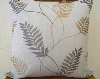 Beige Grey Golden Embroidered Cushion Cover 16"X16"/ Pillow Cover with Colden Emroidered Leaves.