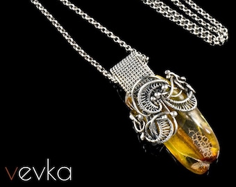 Viking Pendant - Amber and Silver