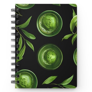 Matcha Green Tea Spiral Notebook Lined Journal with Glossy Cover Aesthetic Matcha Gift for Tea Lovers, Students, Writers, Baristas, Notes