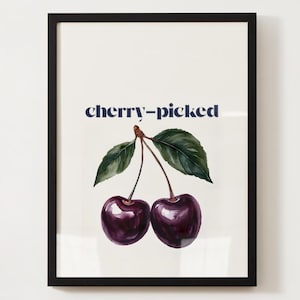 Black Cherry Wall Art Print, Watercolor Kitchen Decor, Digital Download Fruit Poster, Aesthetic Printable Art, Cherry Artwork