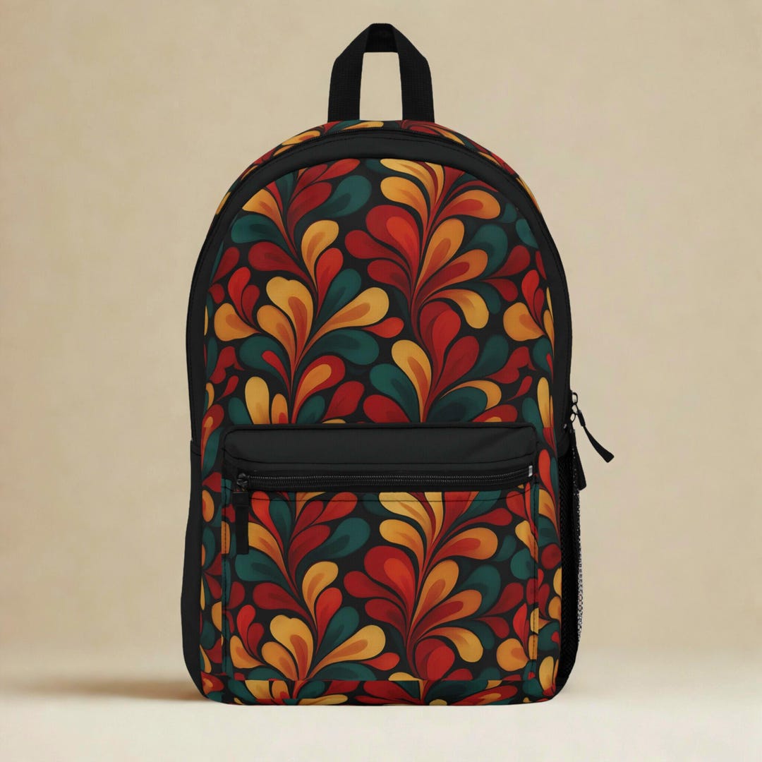 Retro Swirl Backpack, Red, Yellow, Orange, and Black Groovy School Bag ...