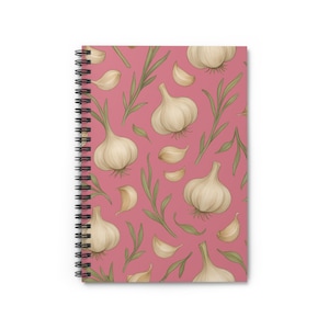 Cahier à spirale ail rose - Cottagecore Frogcore fin gourmet Hobbitcore, journal ligné, cadeau pour amoureux de la nature, papeterie