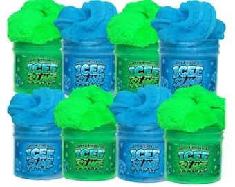 Custom Birthday Icee Slime Party Favors | Personalized Slime Labels | Blue Cotton Candy & Green Apple Scented Slime | Kids Birthday Favors