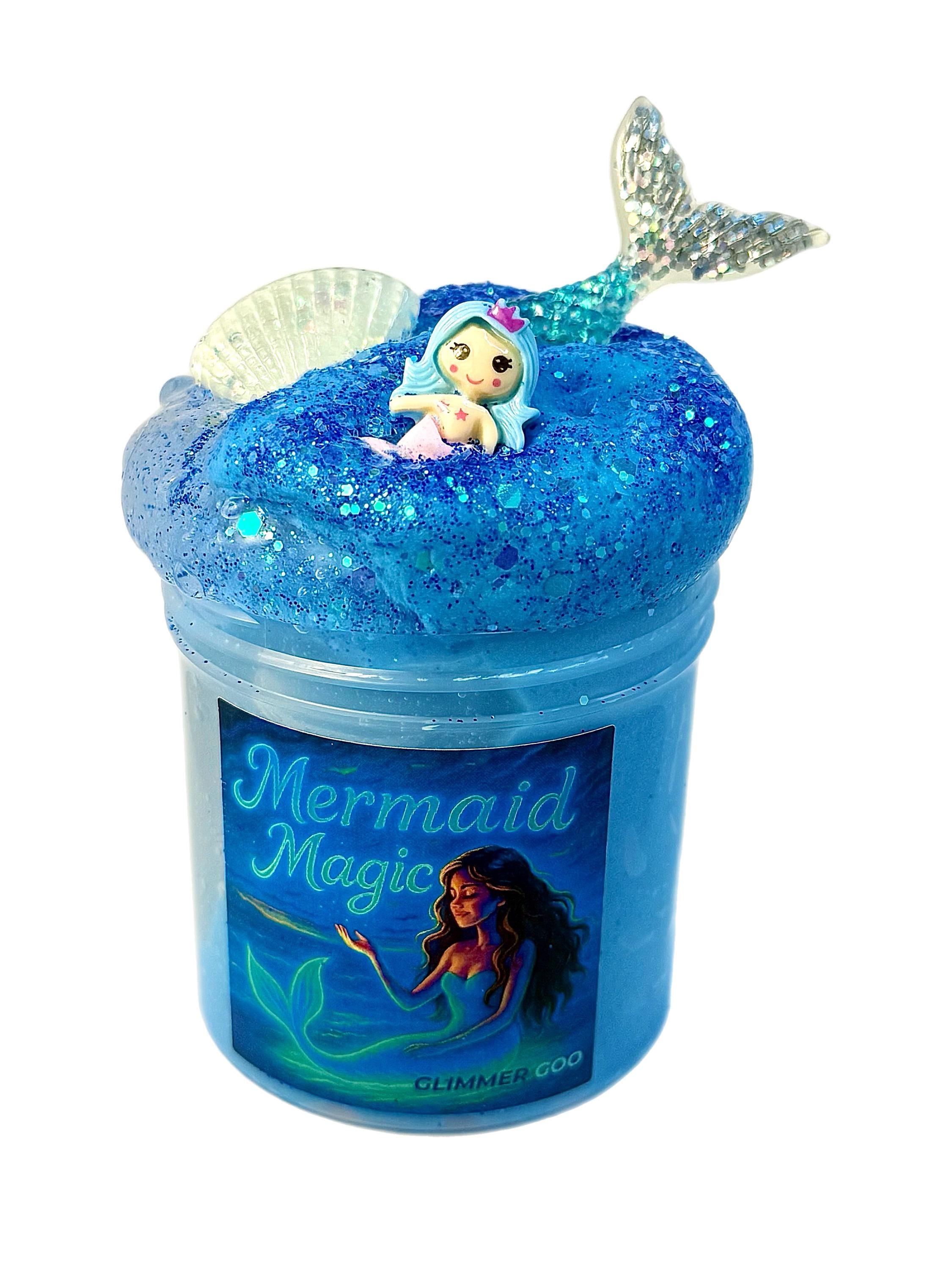 Mermaid Magic – Blue Icee and Clear Bead Slime, Sea Salt Blossom Scent, Mermaid and Ocean Charms, Sensory Slime Gift, Mermaid Slime