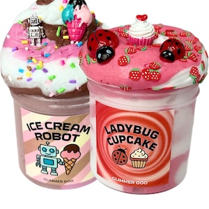 Bug and Bot Bakery Bundle - Ice Cream Robot & Ladybug Cupcake Slimes - Soft Smooth Scented Butter Slime Duo for Collectors and Gift Givers