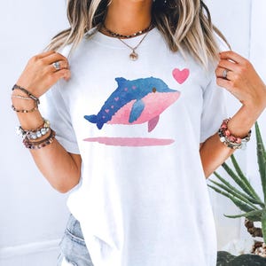 Watercolor Dolphin Love Comfort Colors T-shirt, Ocean Animal Graphic Shirt, Gift for Dolphin Lovers, Summer, gift for her, gift for mom