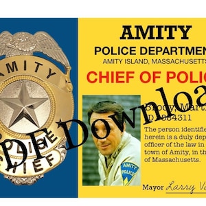 Halloween Jaws Amity Police Martin Brody ID Badge DOWNLOAD Printable PDF