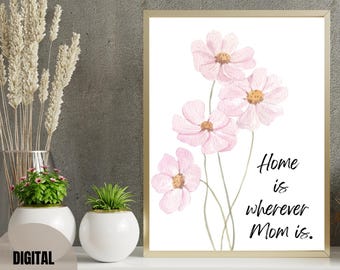 Home is Where Mom Is Print | Watercolor Flowers (Digital Download)