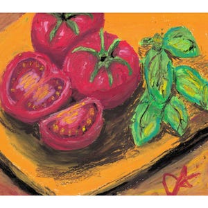 Tomato & Basil Art Print: Rustic Kitchen Decor, Farmhouse Poster