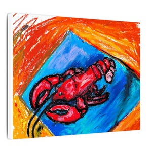 Vibrant Lobster Wall Decor – Coastal Oil Pastel Artwork for Kitchen or Beachy Home