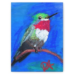 Hummingbird Art Print: Vibrant Oil Pastel Painting on Canvas