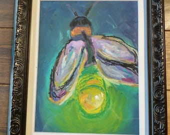 Firefly Oil Pastel Painting - Original Framed Artwork 8x10