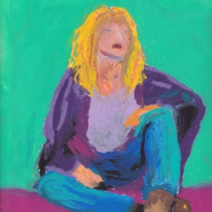 Original Oil Pastel Woman Portrait | Teal, Magenta Framed Art (9x12)