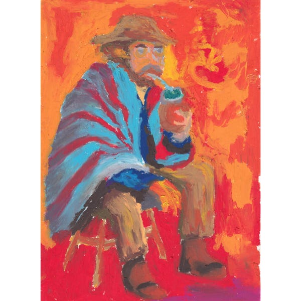Original Gaucho Yerba Mate Painting – Framed South American Cowboy Folk Art
