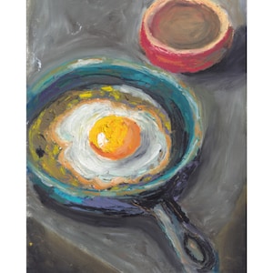 Framed Original- NOT a Print, Sunny Side Up - Egg Painting in Expressive Brushwork 8x10