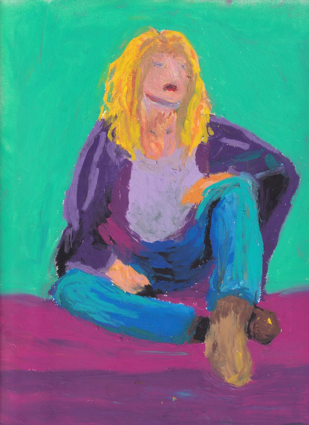 Original Oil Pastel Woman Portrait | Teal, Magenta Framed Art (9x12) - Etsy