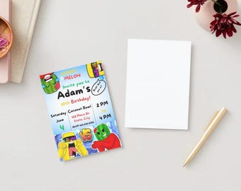 Gaming Birthday Invitation: Sunny Melon Theme, Editable Template (Digital Download)