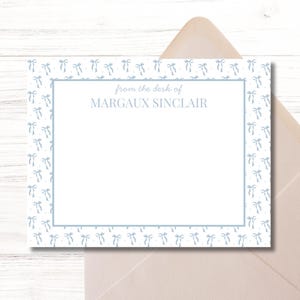 Carte de correspondance personnalisée avec nœud bleu – Modèle de toile modifiable | Papeterie imprimable, cadeau pour elle