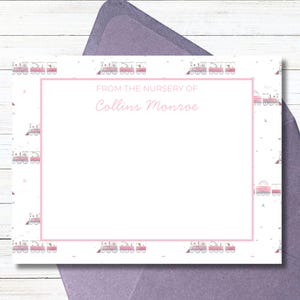 Tarjeta de notas para bebé con tren rosa: plantilla editable de Canva / Papelería imprimible para bebé, regalo para mamá primeriza, tarjeta de agradecimiento para baby shower