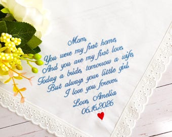 Pañuelo de encaje bordado para bodas, pañuelo nupcial personalizado, regalo de boda para los padres.