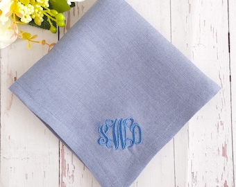 Pañuelo de bolsillo de lino 100% bordado, pañuelo con monograma, pañuelo con texto personalizado.