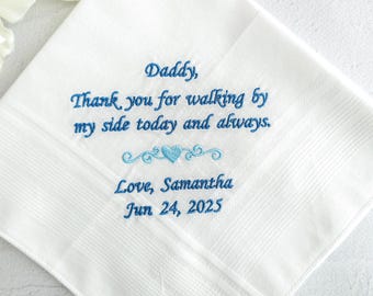 Personalized Wedding Handkerchief, Father of the Bride Gift, Custom Embroidered Pocket Square, Handkerchief Gift for Dad