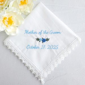 Embroidered Handkerchief for Mother of the Bride, Personalized Father of the Bride Handkerchief, Wedding Gift for Dad Mom with Text