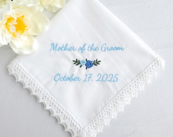 Embroidered Handkerchief for Mother of the Bride, Personalized Father of the Bride Handkerchief, Wedding Gift for Dad Mom with Text