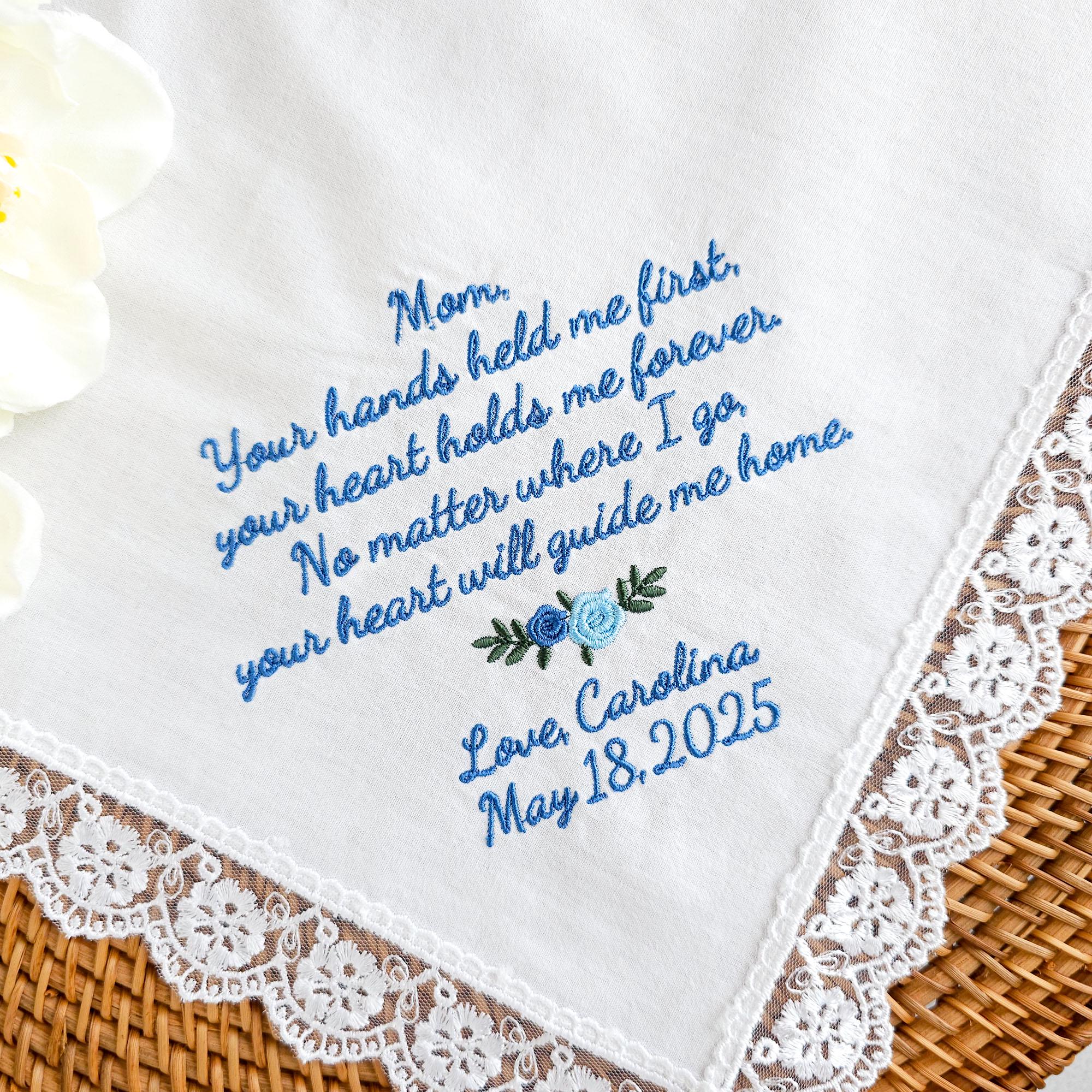 Custom Embroidered Wedding Handkerchief, Personalized Ladies Hankies, Parents of the Bride Hankerchief, Mother of the Bride Gift