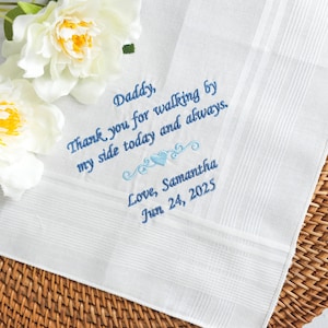 Personalized Father of the Bride Handkerchief, Embroidered Wedding Hankie, Wedding Handkerchief Gift for Dad