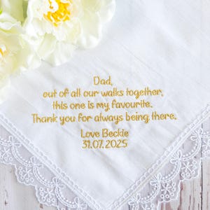 Embroidered Wedding Handkerchief For Father, Wedding Handkerchief for Dad, Keepsake Handkerchief,  Lace Hanky