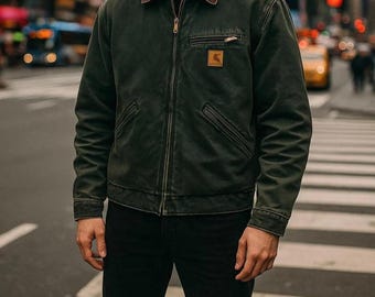 Vintage Style Handmade Detroit Jacket: Moss Green Retro Streetwear