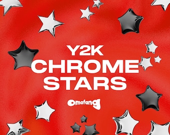 Y2K Chrome Stars PNG Bundle: Silver Clipart, Digital Stickers (Commercial Use)