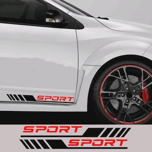 2x Car Door Side Skirt SPORT Decals – Reflective Black & Red Racing Stickers for Custom Car Styling