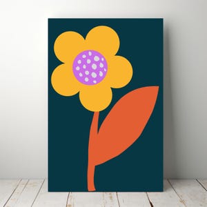 Playful Abstract Yellow Flower Print - Bold Modern Floral Wall Art - Whimsical Boho Decor for Living Room, Nursery, Bedroom