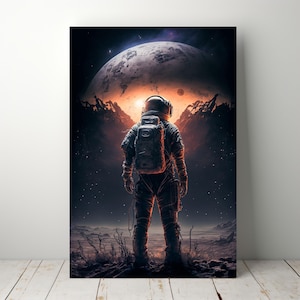 Astronaut Planet Horizon Art, Sci-Fi Galaxy Digital Print, Space Landscape Wall Decor, Futurystyczny plakat Cosmos do pobrania, Dark Space Art