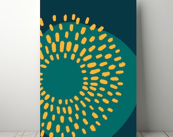 Sunburst Abstract Wall Art Print: Mid-Century Modern Teal Mustard Boho Decor (Digital Download)