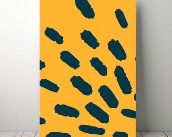 Mustard Navy Abstract Wall Art Print: Mid-Century Modern Color Block (Digital Download)
