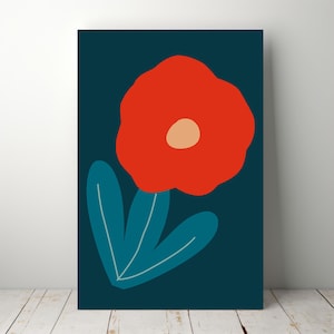 Modern Abstract Red Flower Print - Bold Minimalist Floral Wall Art - Boho Home Decor -Digital Prints for Instant Download