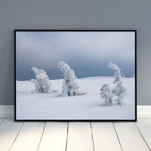 Surreal Snow Trees Print: Minimalist Winter Landscape Wall Art (Digital Download)