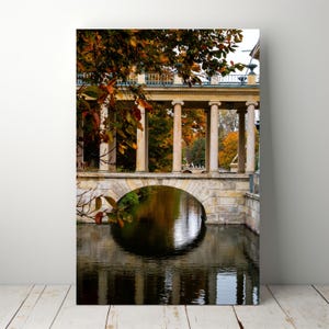 Autumn Bridge Architecture Print, Classical Fall Landscape Photography, Digital Download Wall Art, Elegant European Scene for Cozy Decor