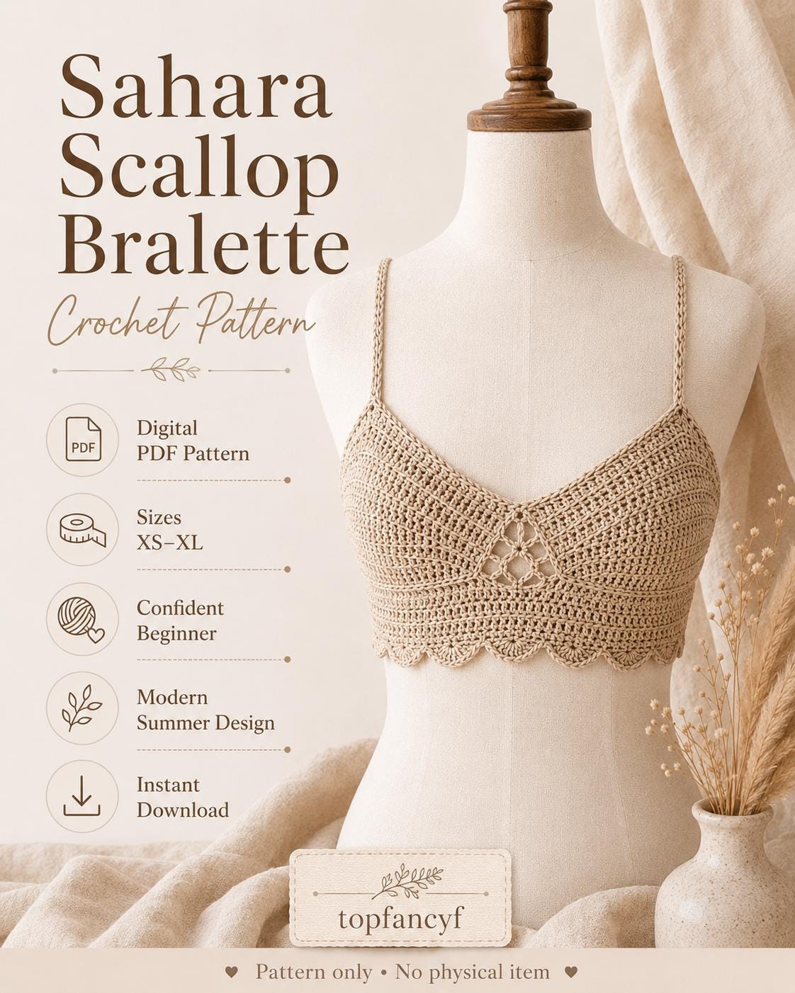 Sahara Scallop Bralette Crochet Pattern PDF
