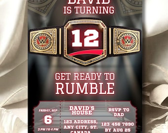 Wrestling Birthday Invitation: Championship Belt Ticket (Digital Template)