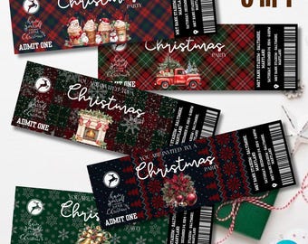 Christmas Tickets, Editable Party Invitation, Printable Event Ticket, Holiday Gift, Custom Ticket Template