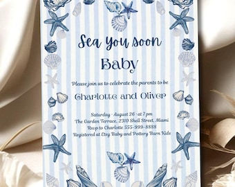 Coastal Baby Shower Einladungsvorlage: Meeresmuschel-Motiv (13x18cm, Digital Download)